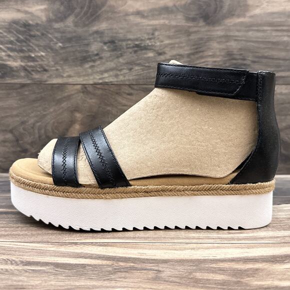 NIB Clarks Lana Glide 9M Ankle Strap Platform Comfort Sandals Black Leather - Picture 5 of 12